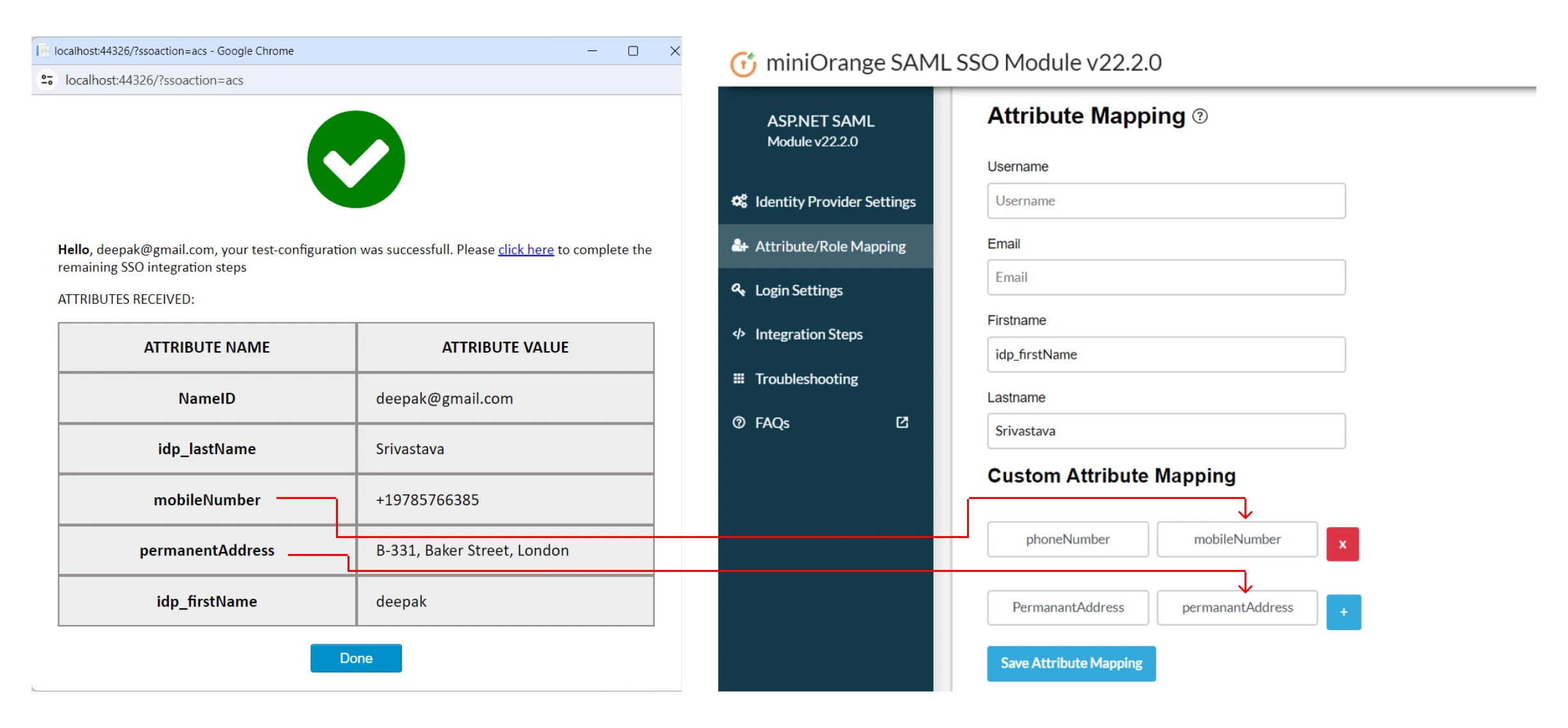 ASP.NET SAML Single Sign-On (SSO) - ASP.NET SAML SSO - SAML for ASP.NET - Image of Custom Attribute example