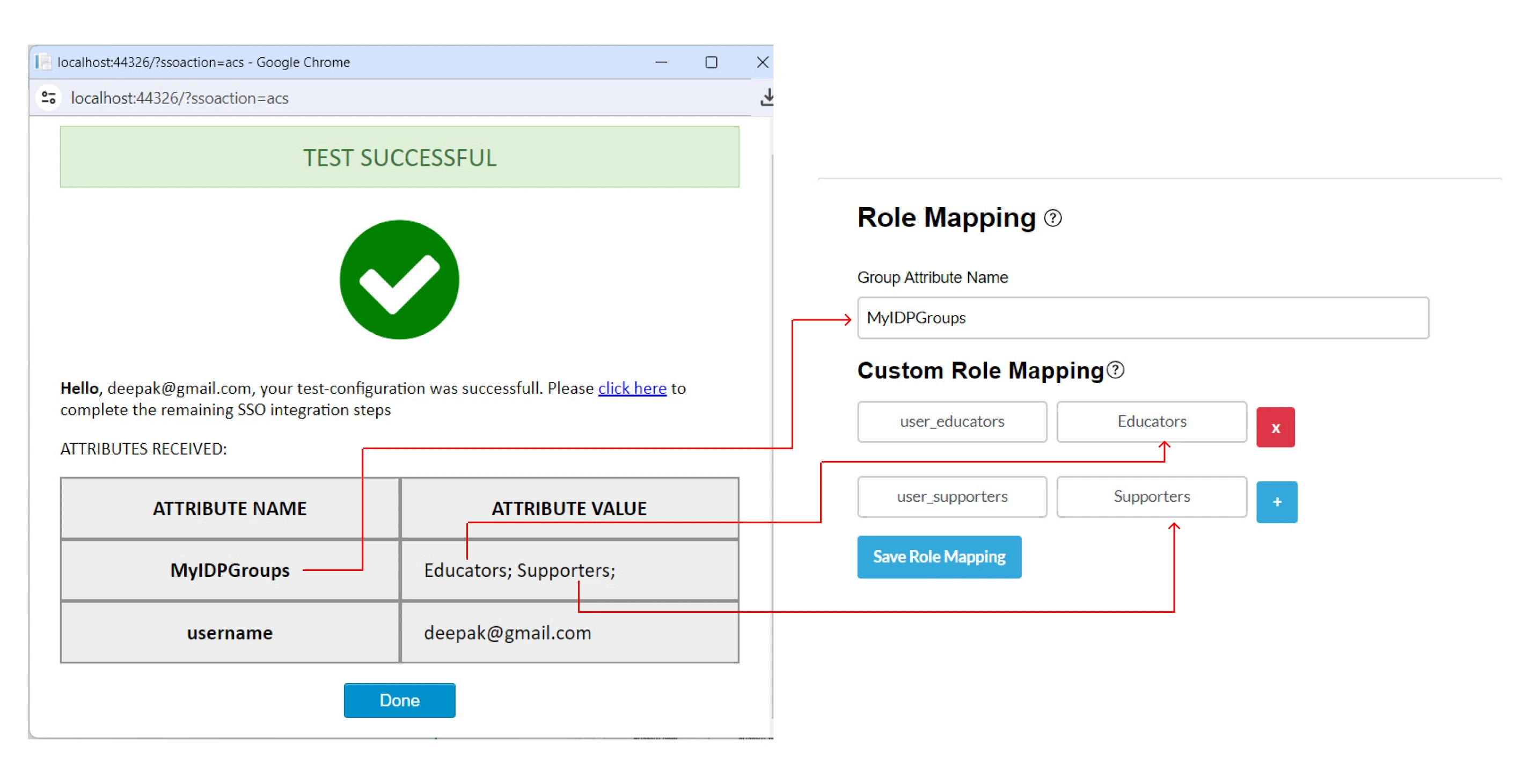 ASP.NET SAML Single Sign-On (SSO) - ASP.NET SAML SSO - SAML for ASP.NET - Image of role mapping section