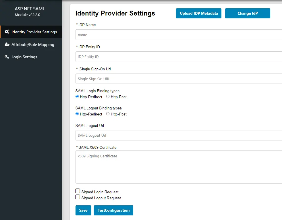 ASP.NET SAML Single Sign-On (SSO) - ASP.NET SAML SSO - SAML for ASP.NET - Image of manual configuration
