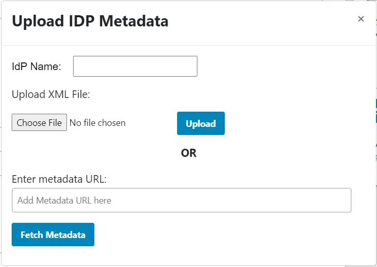 ASP.NET SAML Single Sign-On (SSO) - ASP.NET SAML SSO - SAML for ASP.NET - Image of Upload IdP metadata popup