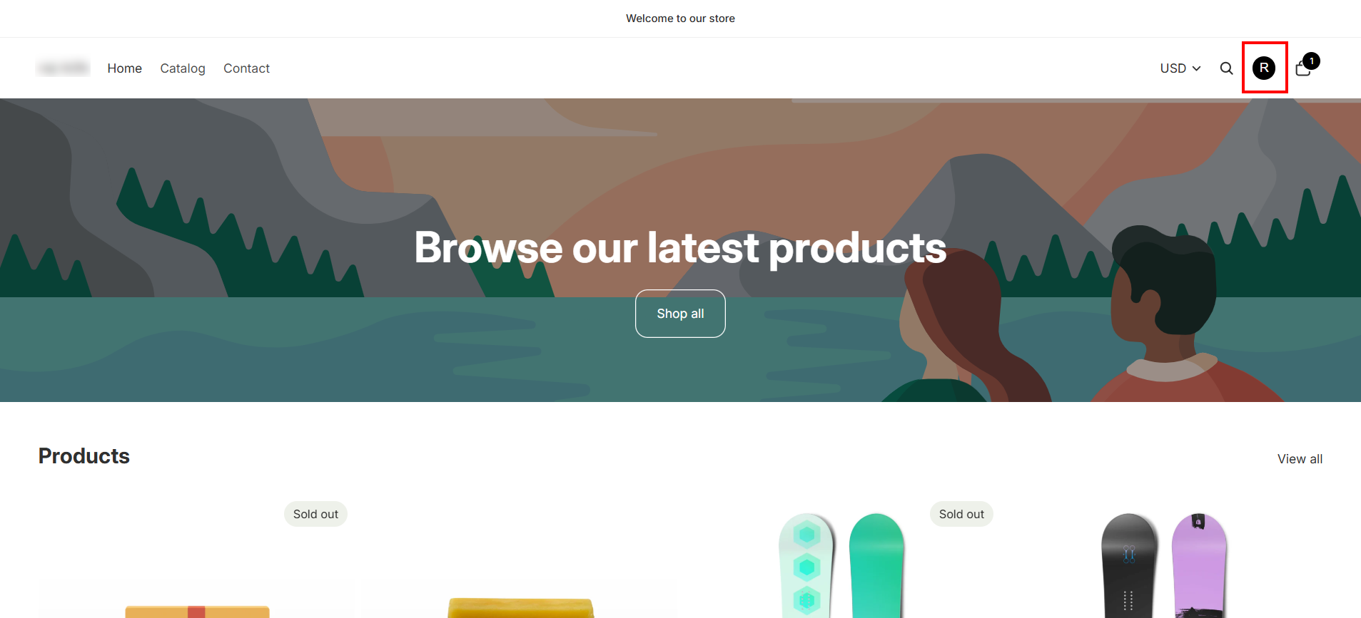 Customer account icon on Shopify storefront