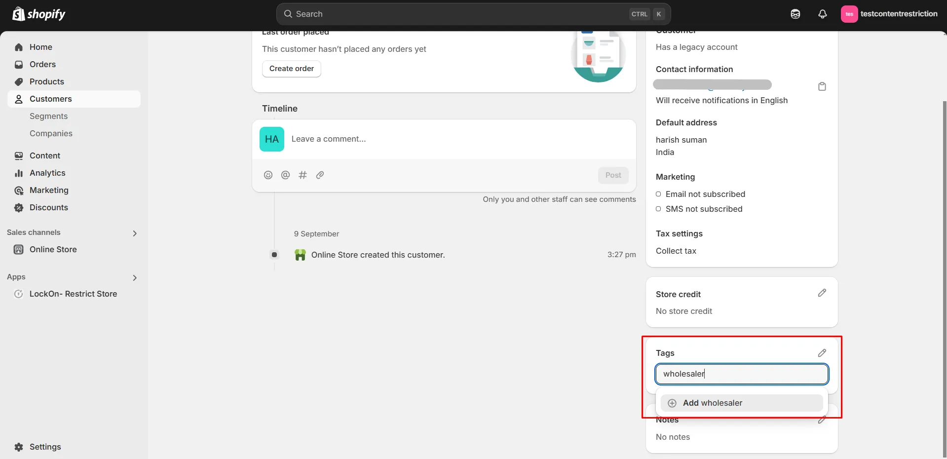 Shopify LockOn - Assign tag to customer