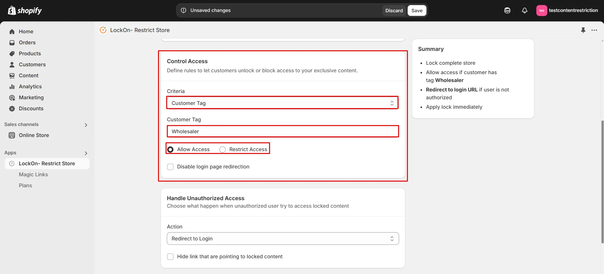 Shopify LockOn - Customer tag criteria