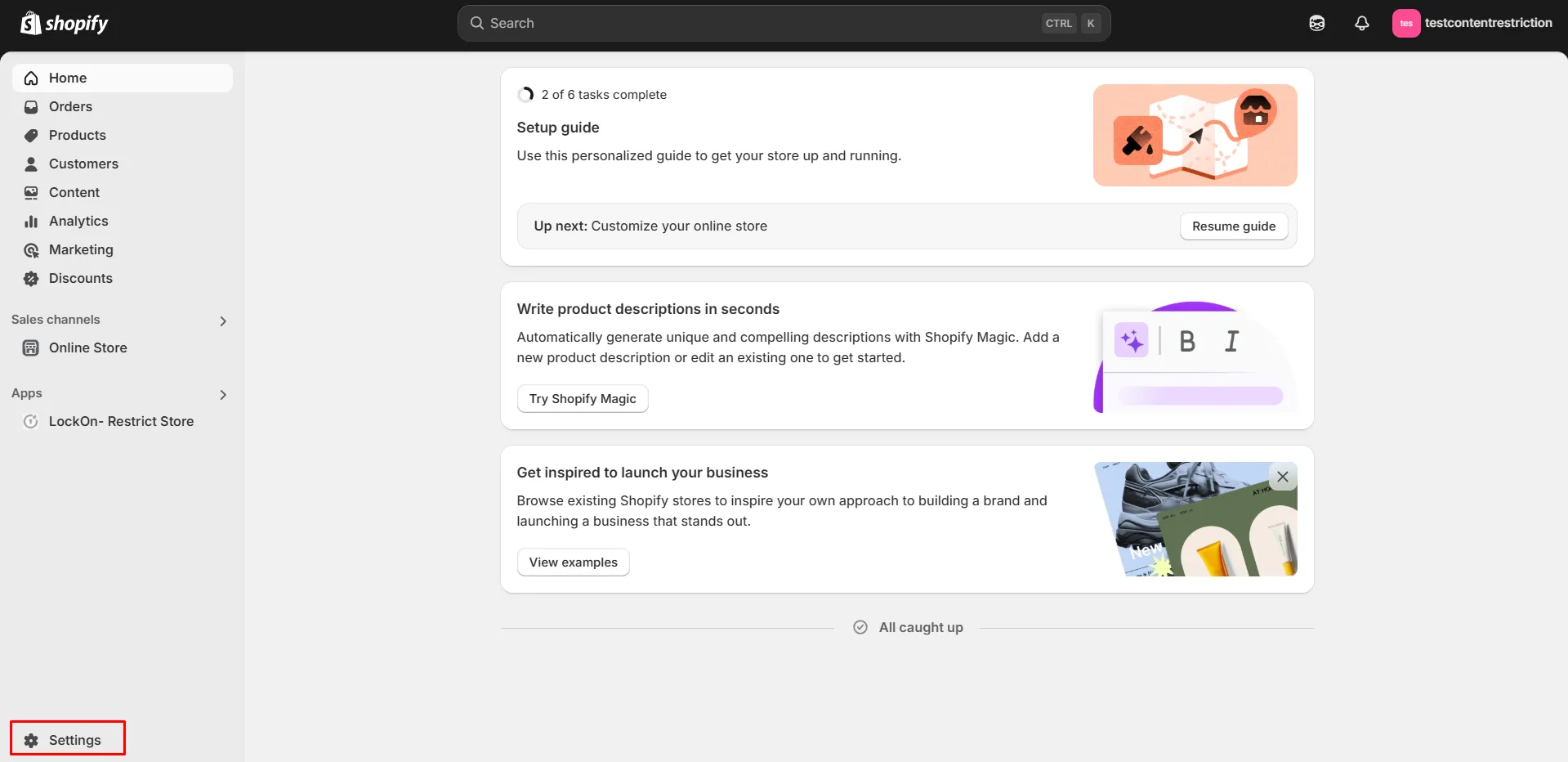 Navigate to Shopify Settings