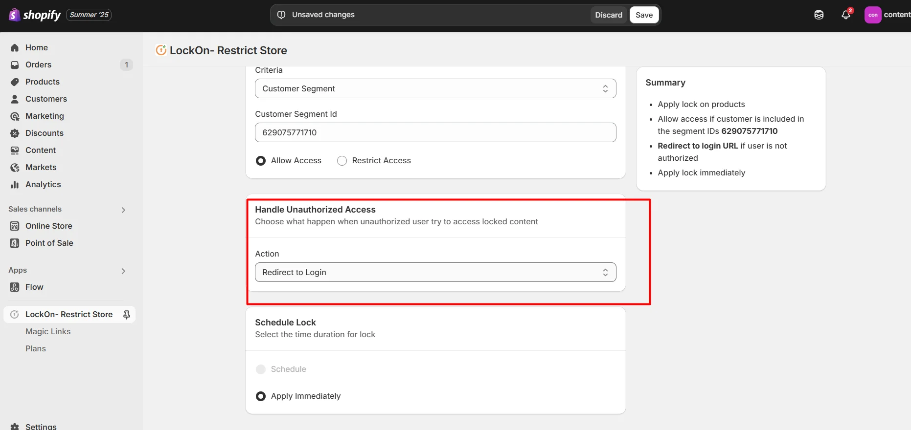 Shopify LockOn - Handle Unauthorized Access