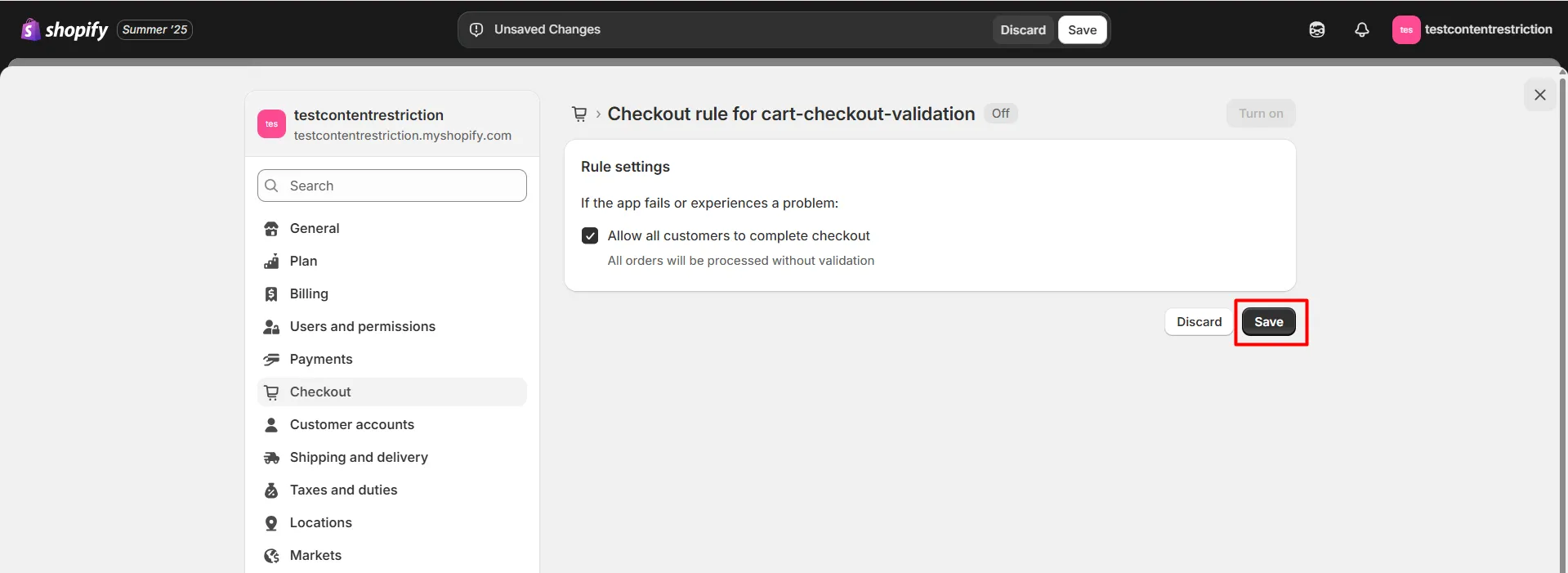 Shopify LockOn - Click on Save and then click on Turn on.