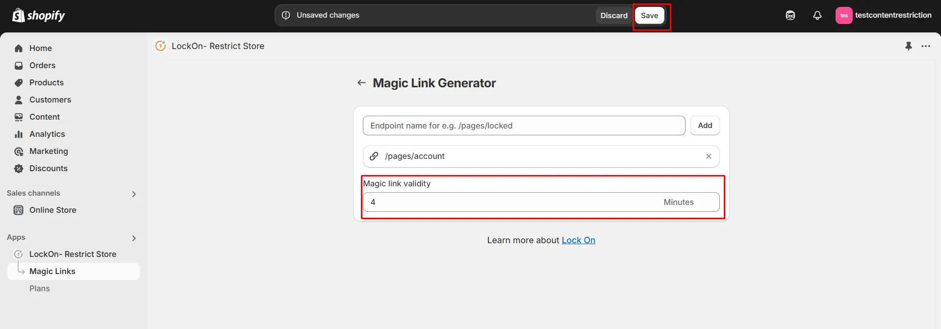 Shopify LockOn - Magic Link Validity