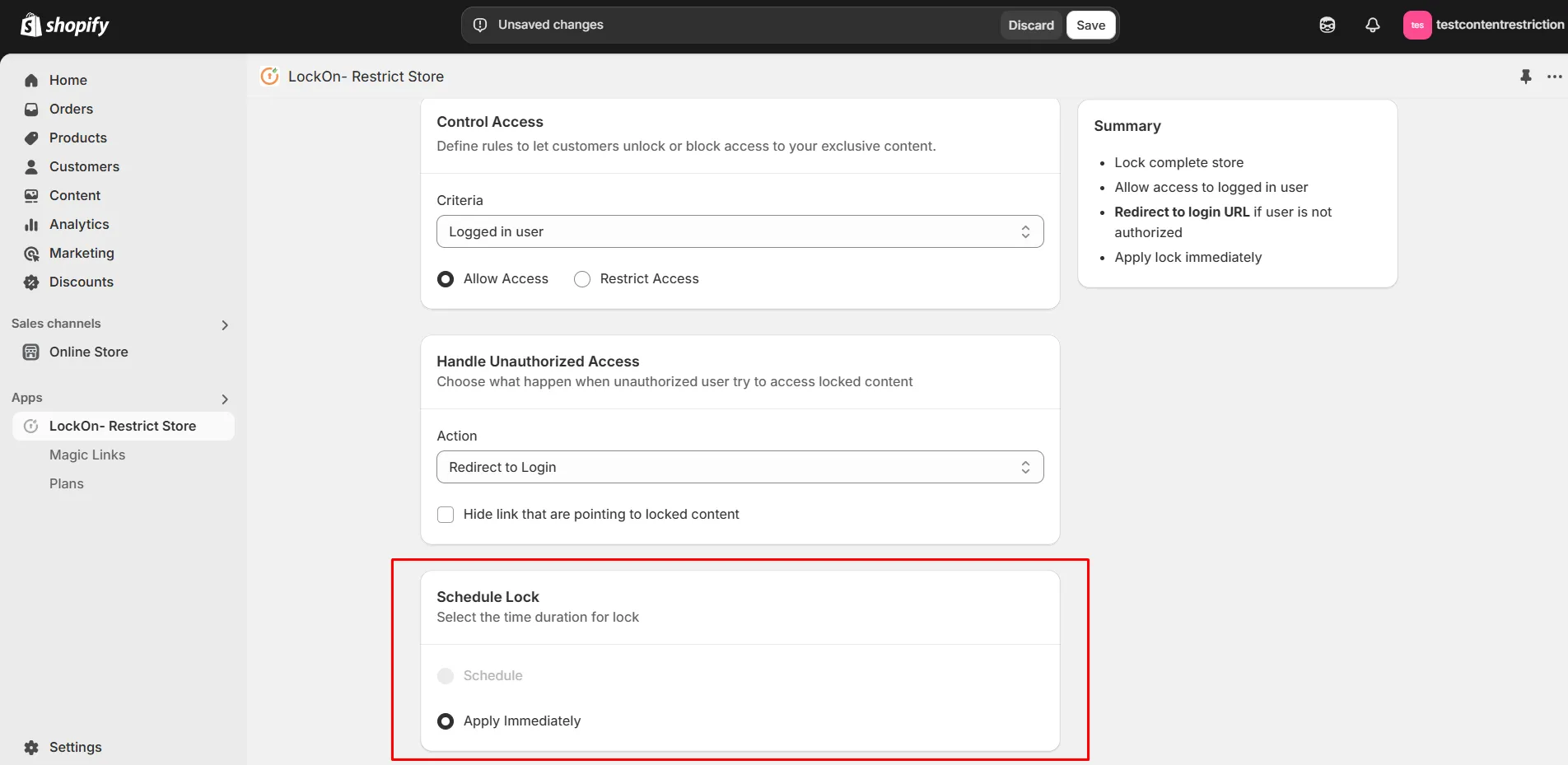 Shopify LockOn - Schedule Lock