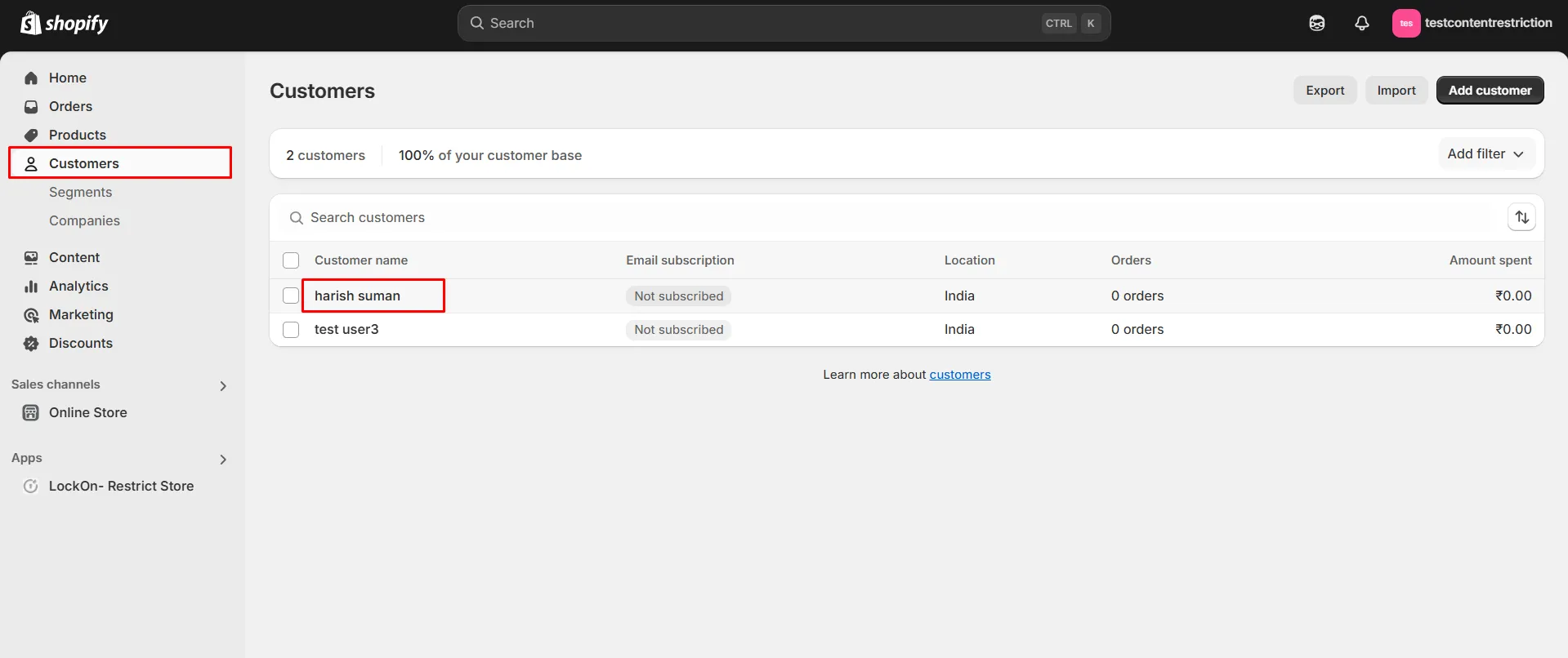 Shopify LockOn - Select customer to assign tag