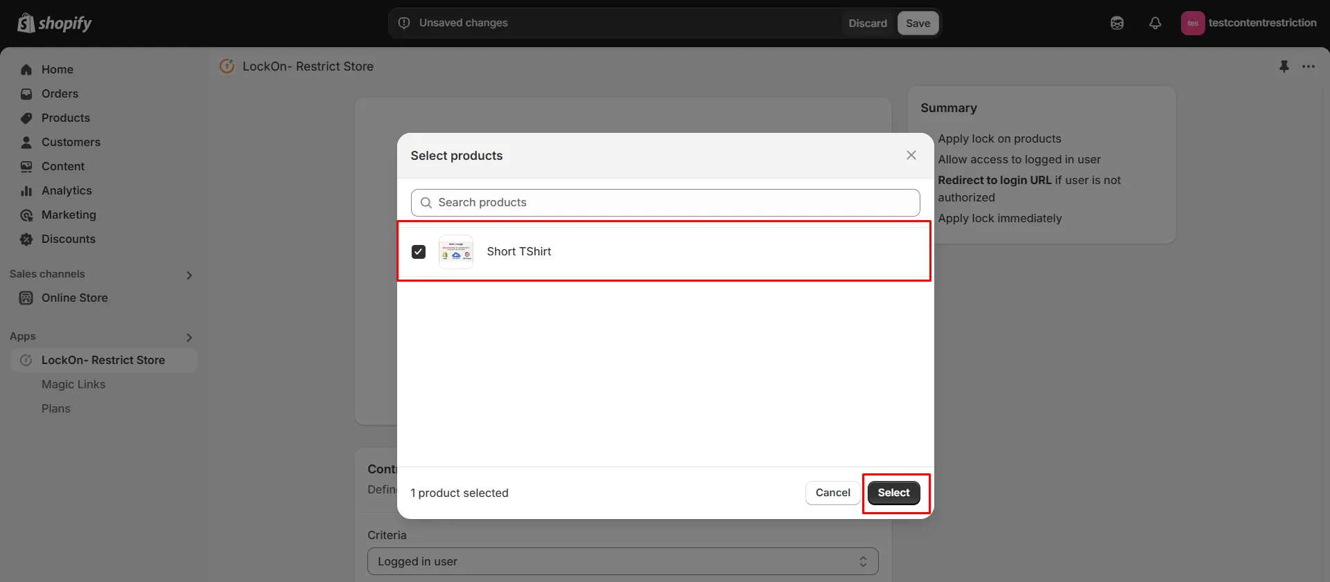 Shopify LockOn - Select products to lock