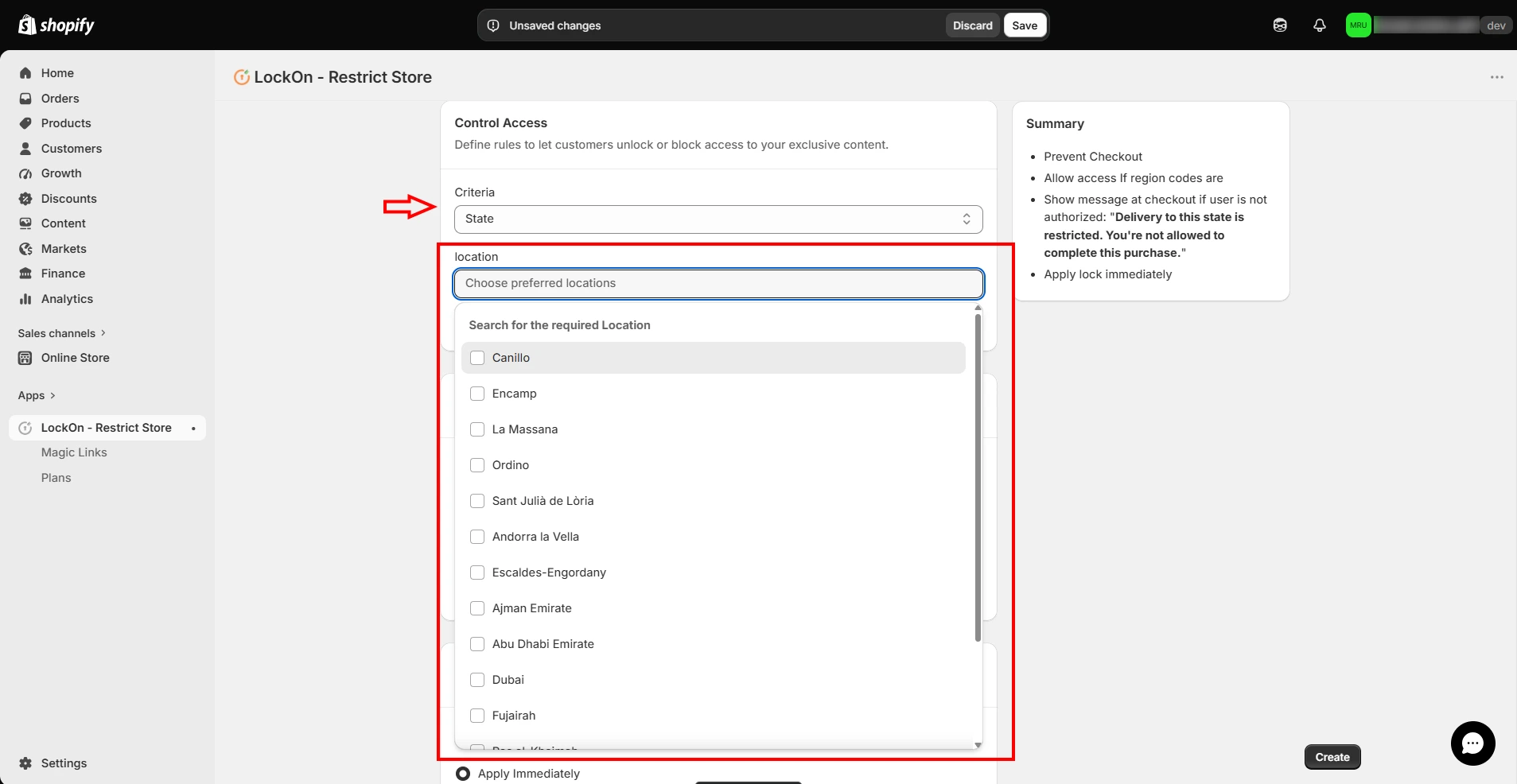 Shopify LockOn - Country Restriction criteria
