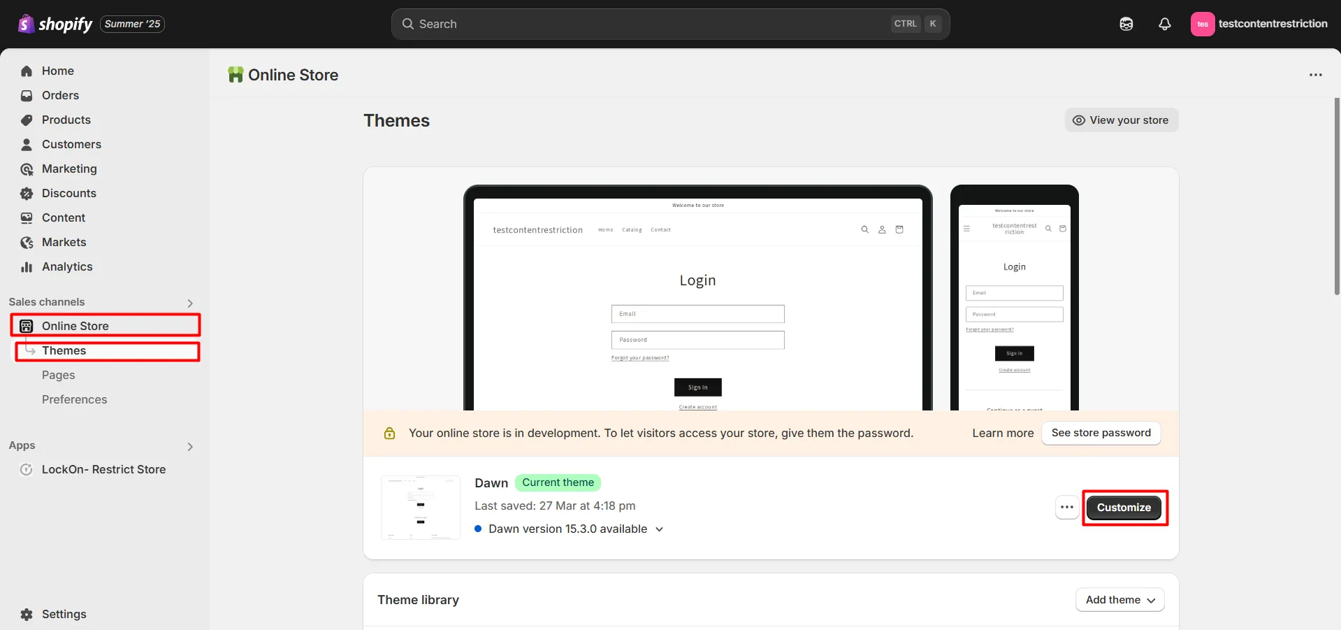 Shopify LockOn - Theme Customize