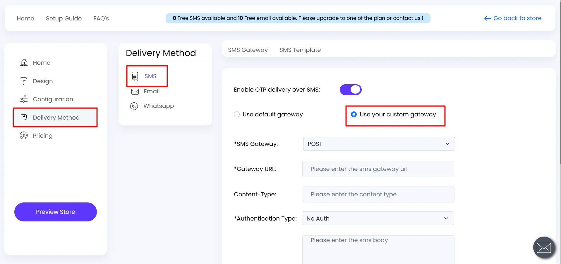 Use your custom gateway option