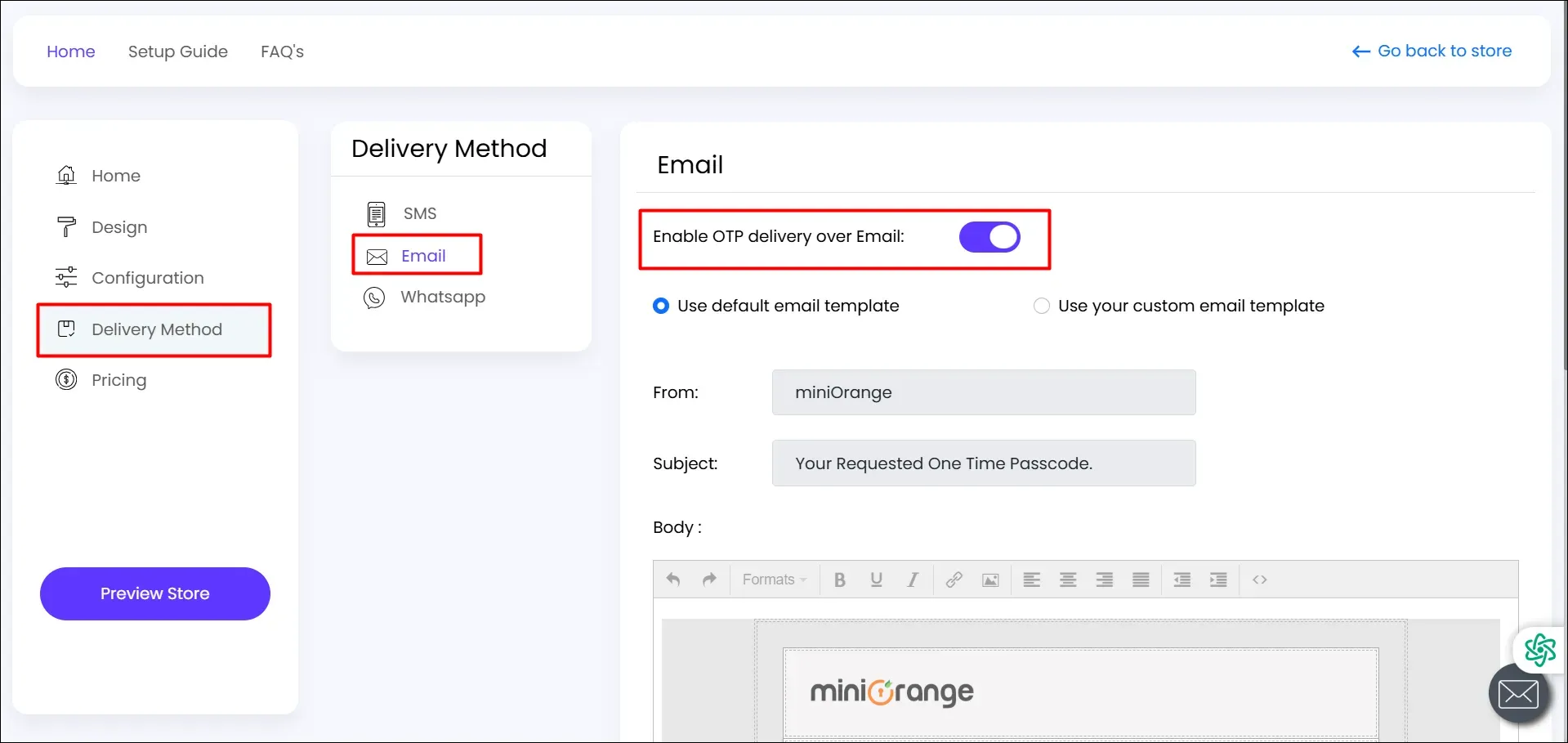 Delivery method >> Email