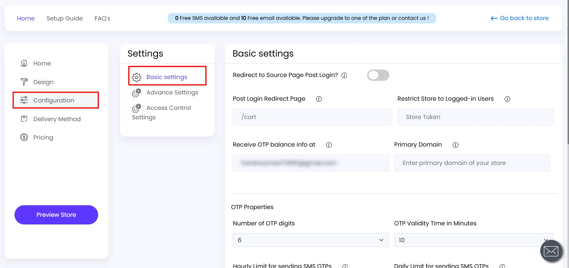 Configuration >> Basic settings