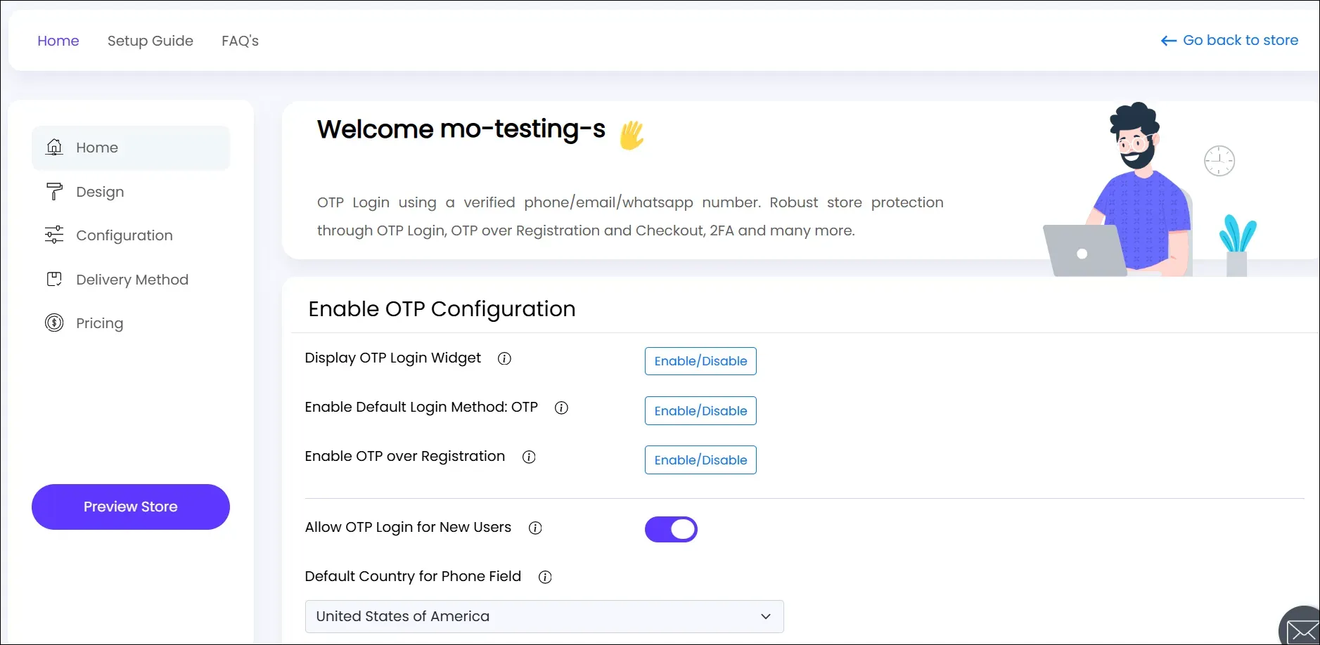 navigated to the application dashboard