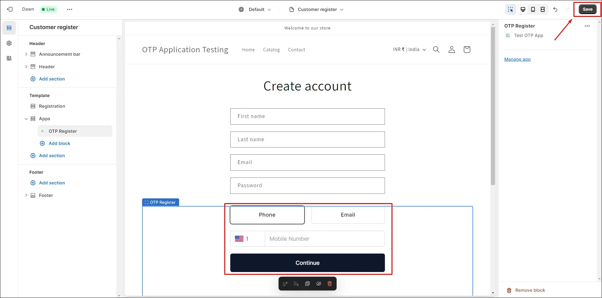 OTP Verification option is added to the registration page