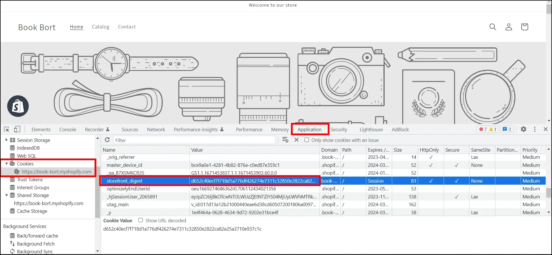 select Cookie option in left menu