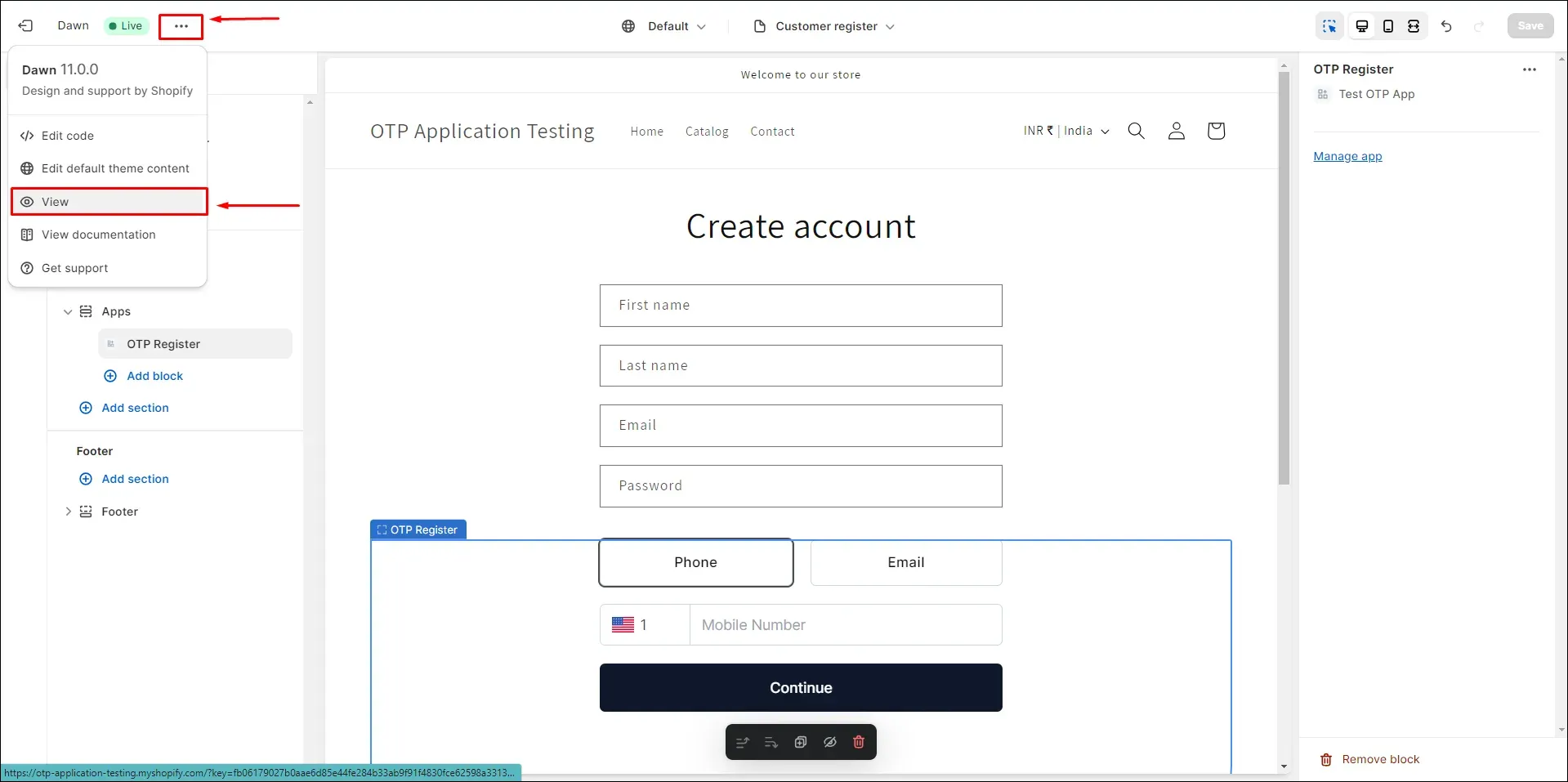 how the OTP Verification step is shown