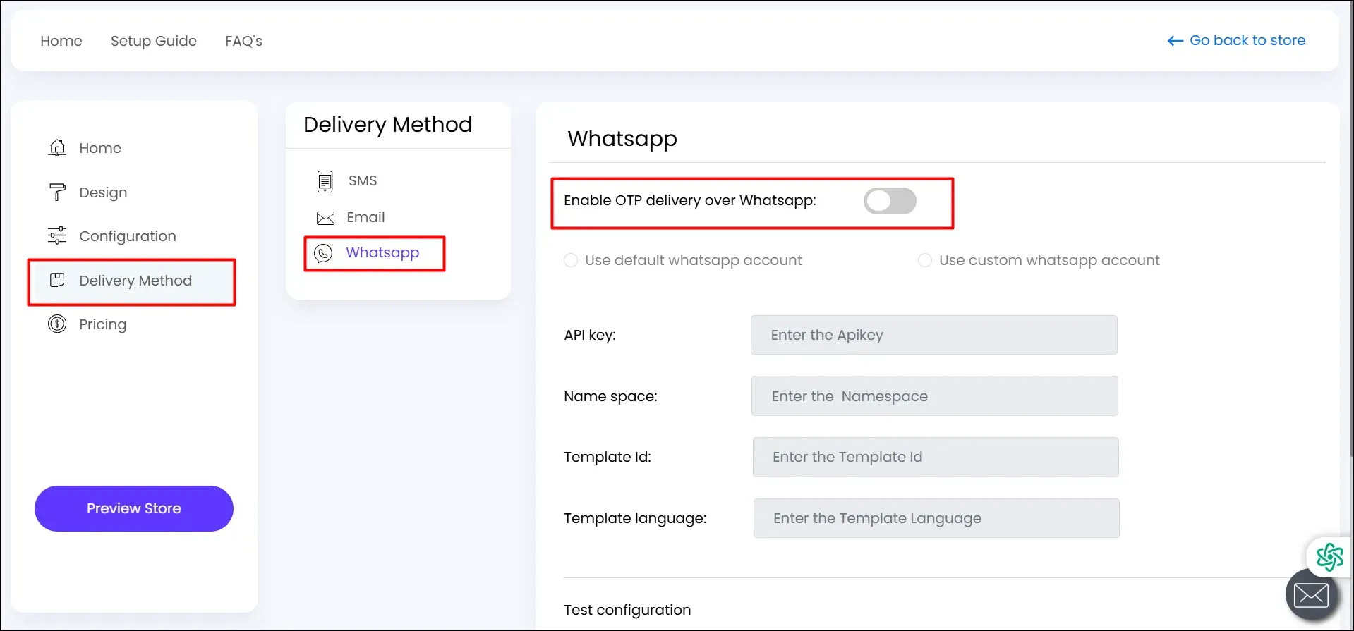 Delivery method >> WhatsApp