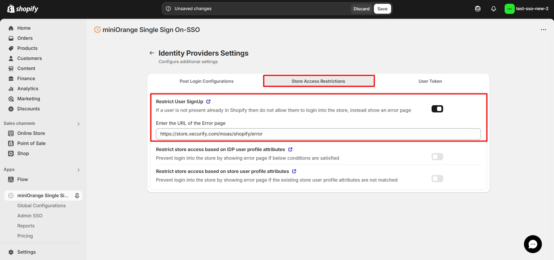Shopify SSO Application - Enable Restrict User SignUp