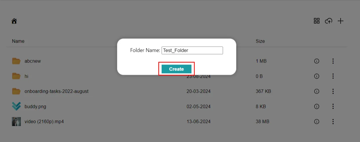 Enter folder name and click on create button