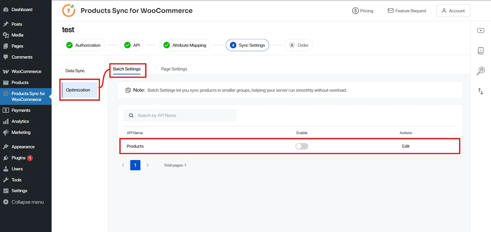 woocommerce sync Batch Settings